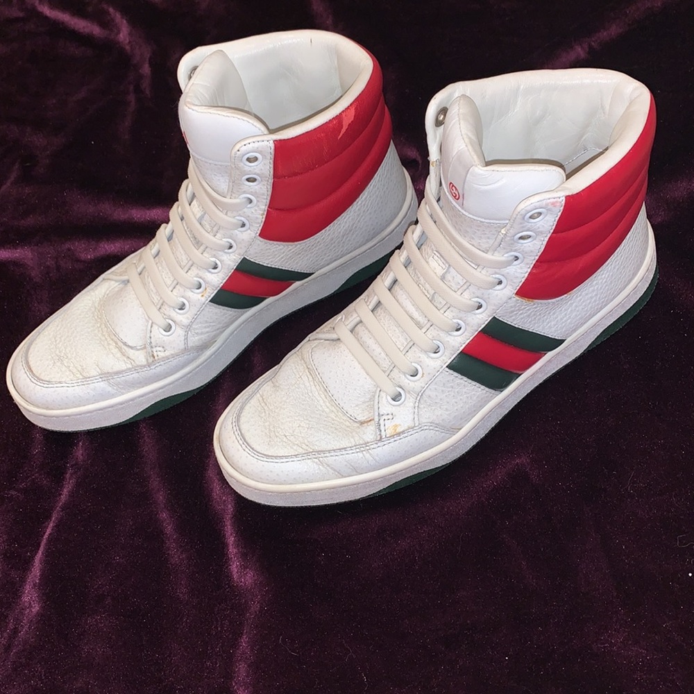 Gucci White and Red High-Top Sneakers